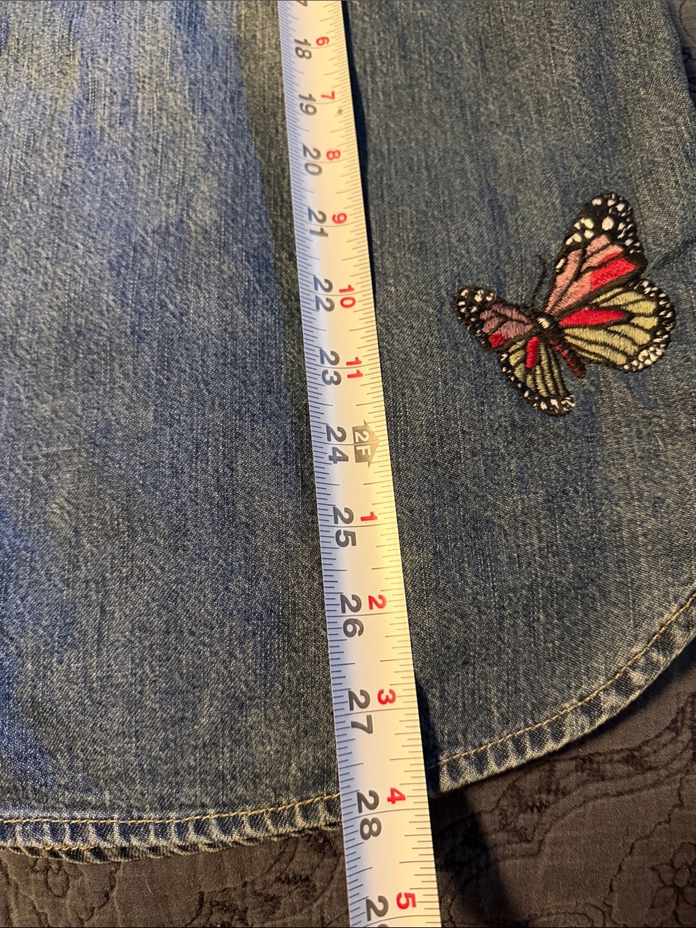 Lucky Brand Blue Denim Button-Up Shirt with Butterfly Embroidery Sz L RARE - Picture 9 of 11